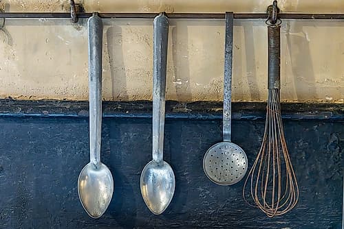 Harewood, Leeds, West Yorkshire, England. Kitchen wares in Harewood House. European Print
